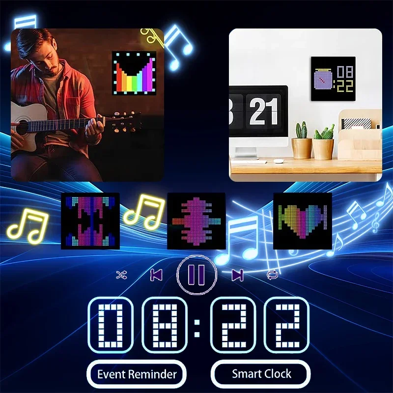 Display LED Smart Pixel Luce notturna Controllo APP intelligente Schermo a matrice programmabile RGB Animazione testo fai-da-te Graffiti Regalo per la casa