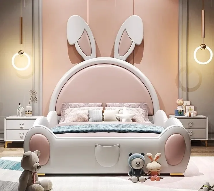 Kiddie Bed Girl Cartoon Bunny Bunny Ears Girl Solid Wood Princess Bed With Slide Children's Furniture