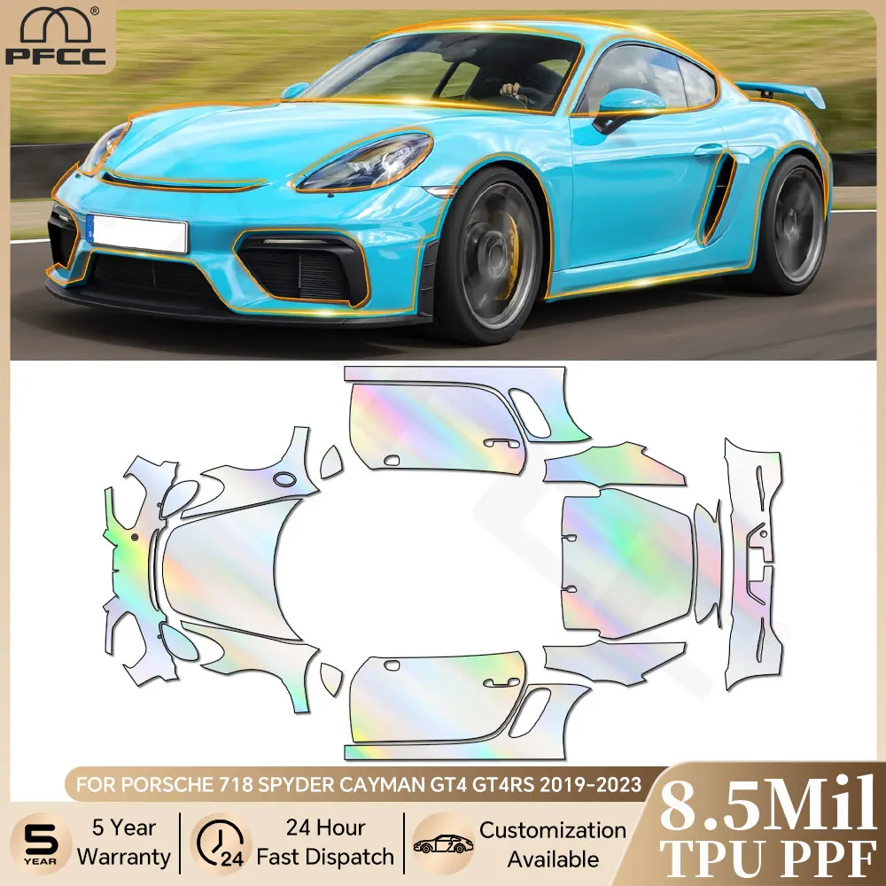 

For Porsche 718 Spyder Cayman GT4 GT4RS 2019-2023 Pre-cut PPF 8.5Mil TPU Paint Protection Film Clear Bra Car Body Anti-Scratch