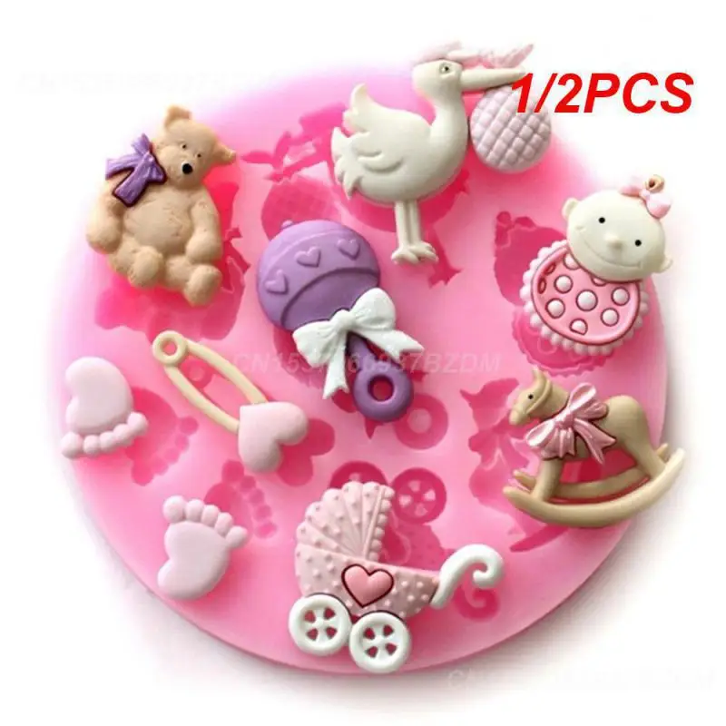 1/2PCS Baby Shower Party stroller  hand bottle Trojan Shape 3D fondant cake silicone mold kitchen candy cupcake decoration tools