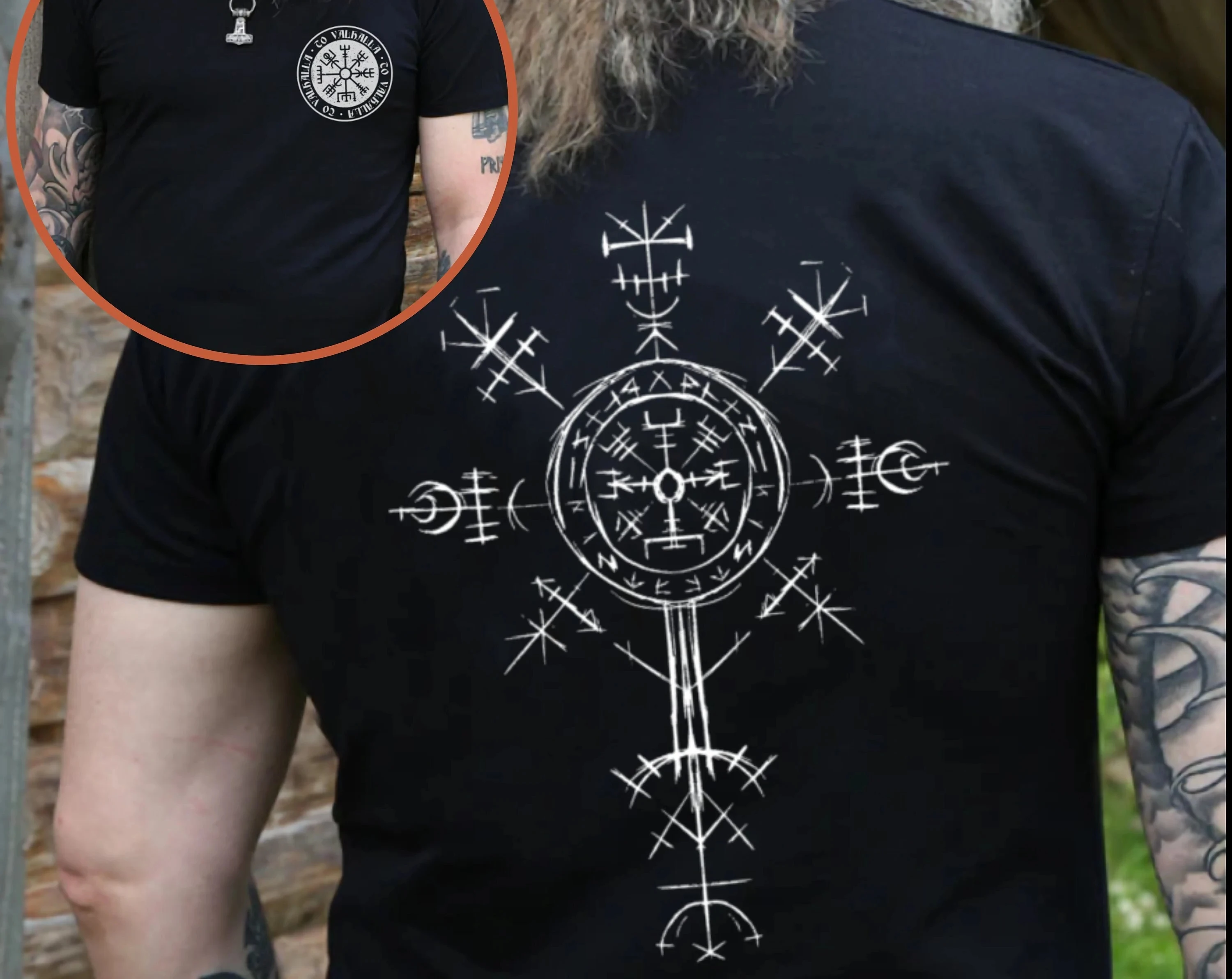 Sudadera Con Capucha De Tatuaje Vikingo Para Hombre, Mitología Nórdica Vintage Warrior Sudadera Estampada, Helm Of Awe Sudadera Con Capucha