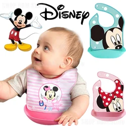 Disney turenie-Bavoirs réglables pour bébé Minnie, dessin animé, imperméable, silicone souple, poignées dégoulinantes, serviette de salive amovible, écharpe pour bébé qui bave