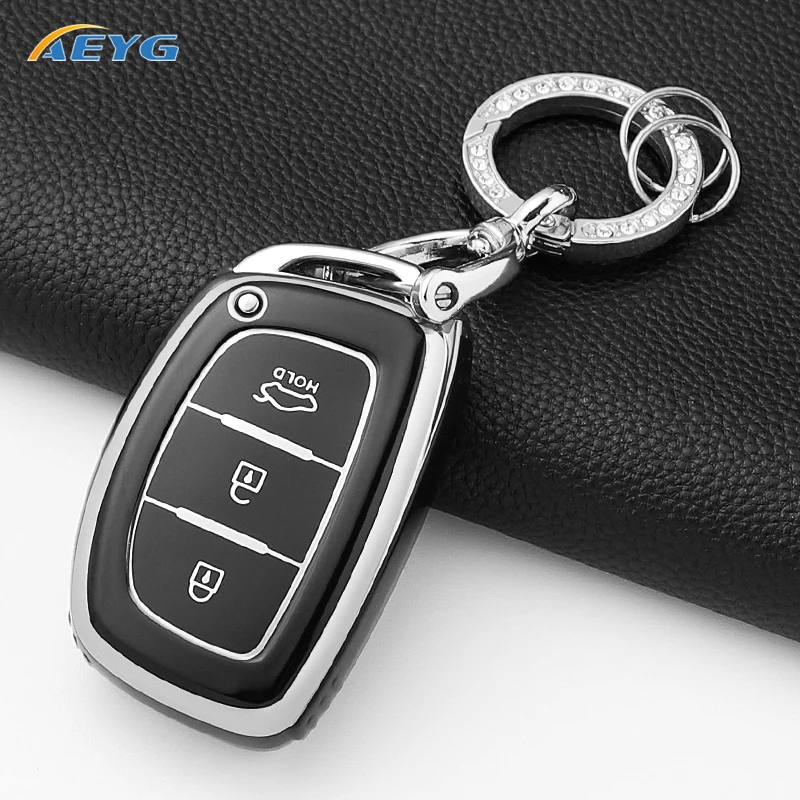 For Hyundai Tucson Santa Fe Rena Sonata Elantra Creta Ix35 Ix45 I10 I30 I40 TPU Car Remote Key Case Cover Keychain Accessories