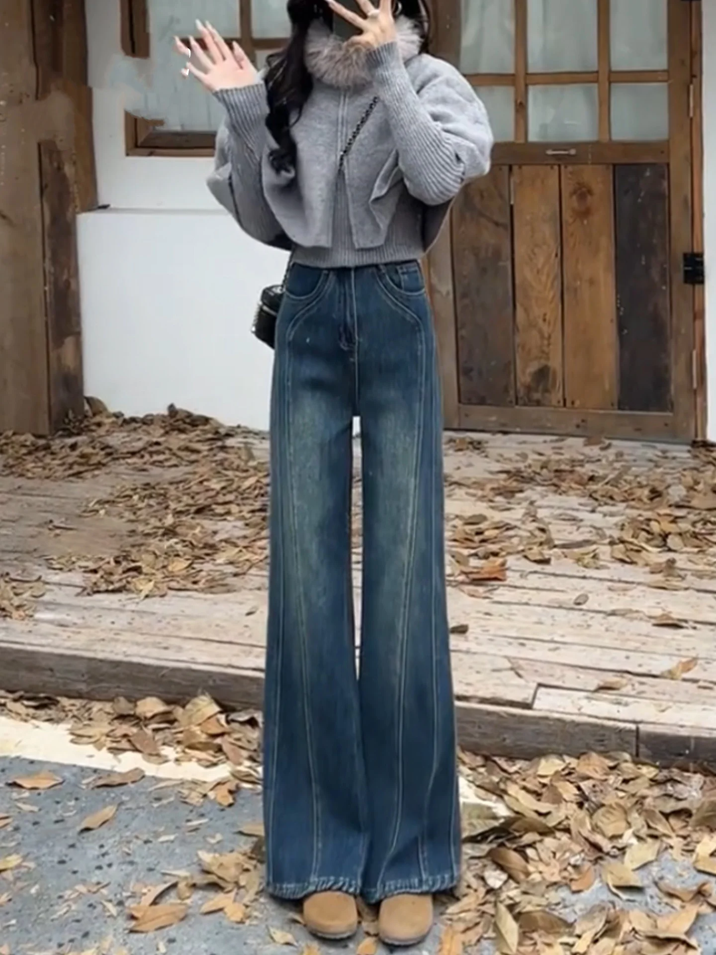 

Retro Blue Straight Leg Jeans Women's High Waist Slimming Design Versatile Narrow Wide Leg Pants Spring 2026 New Style