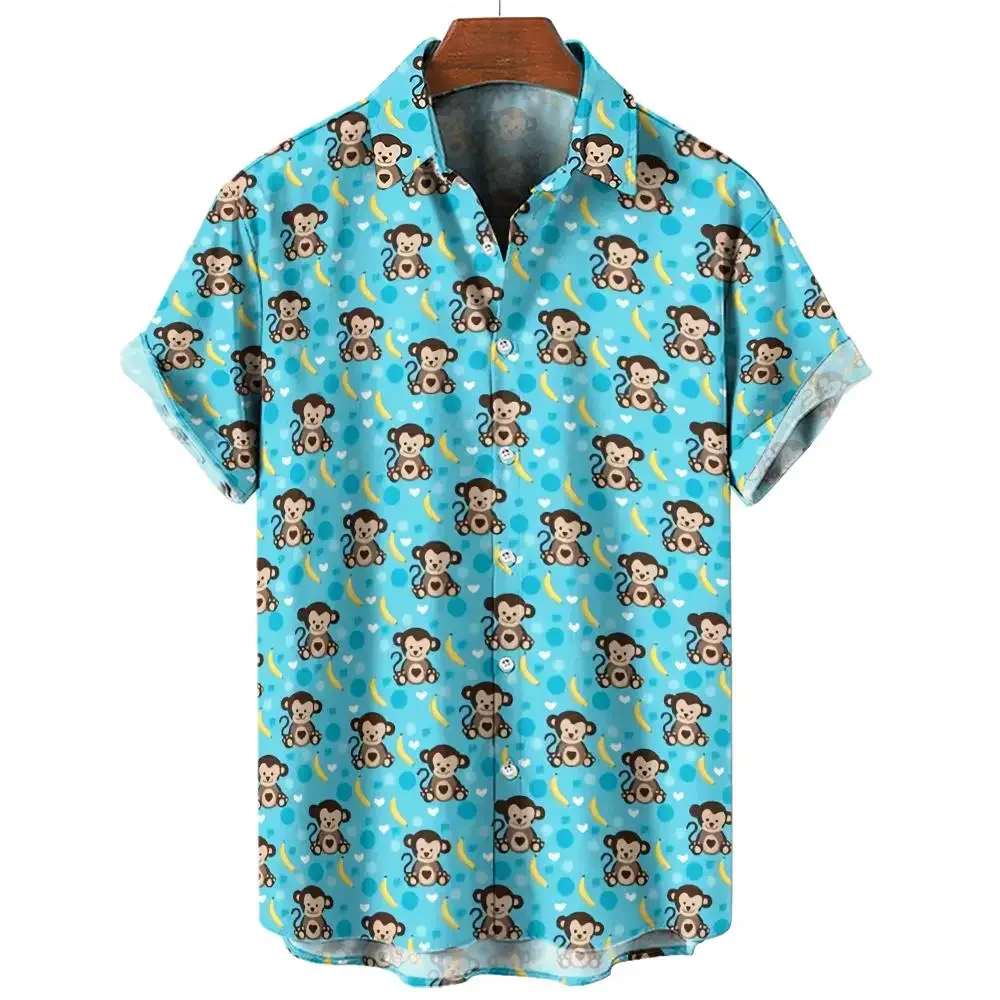 Casual Men's Shirts Anime Monkey Graphic Shirts for Men Oversized Tees Kawaii Short Sleeve Top Harajuku Streetwear Mens Clothing