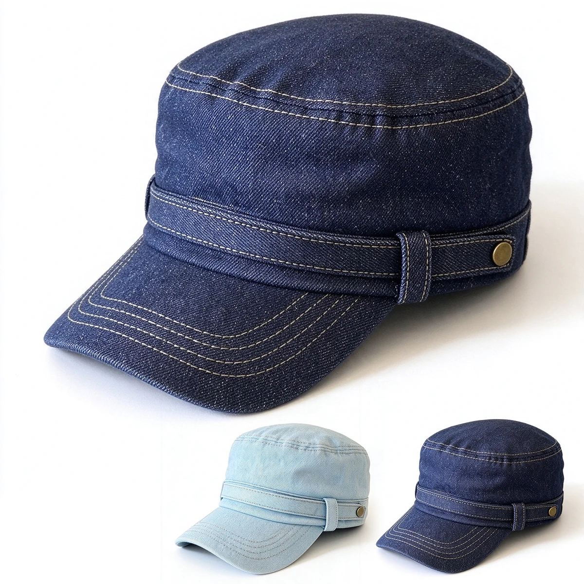 Unisex Washed Denim Military Cap Spring and Autumn Outdoor Adjustable Casual Hats Hip Hop Cap Men Flat Top Caps