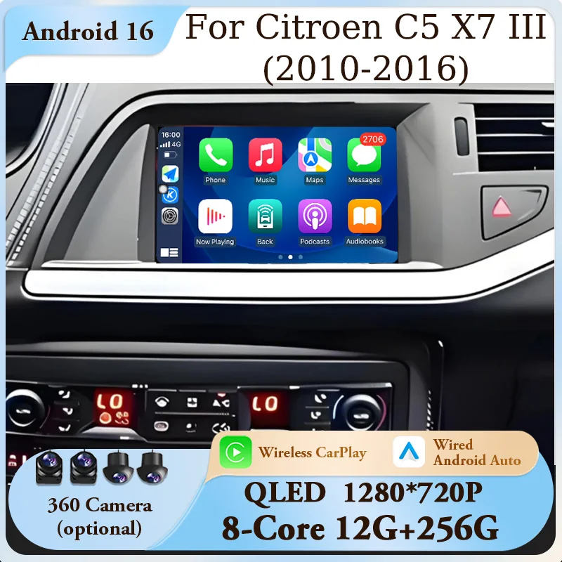 7 inch for Citroen C5 X7 III 2010-2016 Android 16 Car Radio GPS Navi CarPlay Android Auto Bluetooth DSP Full HD IPS Touch Screen