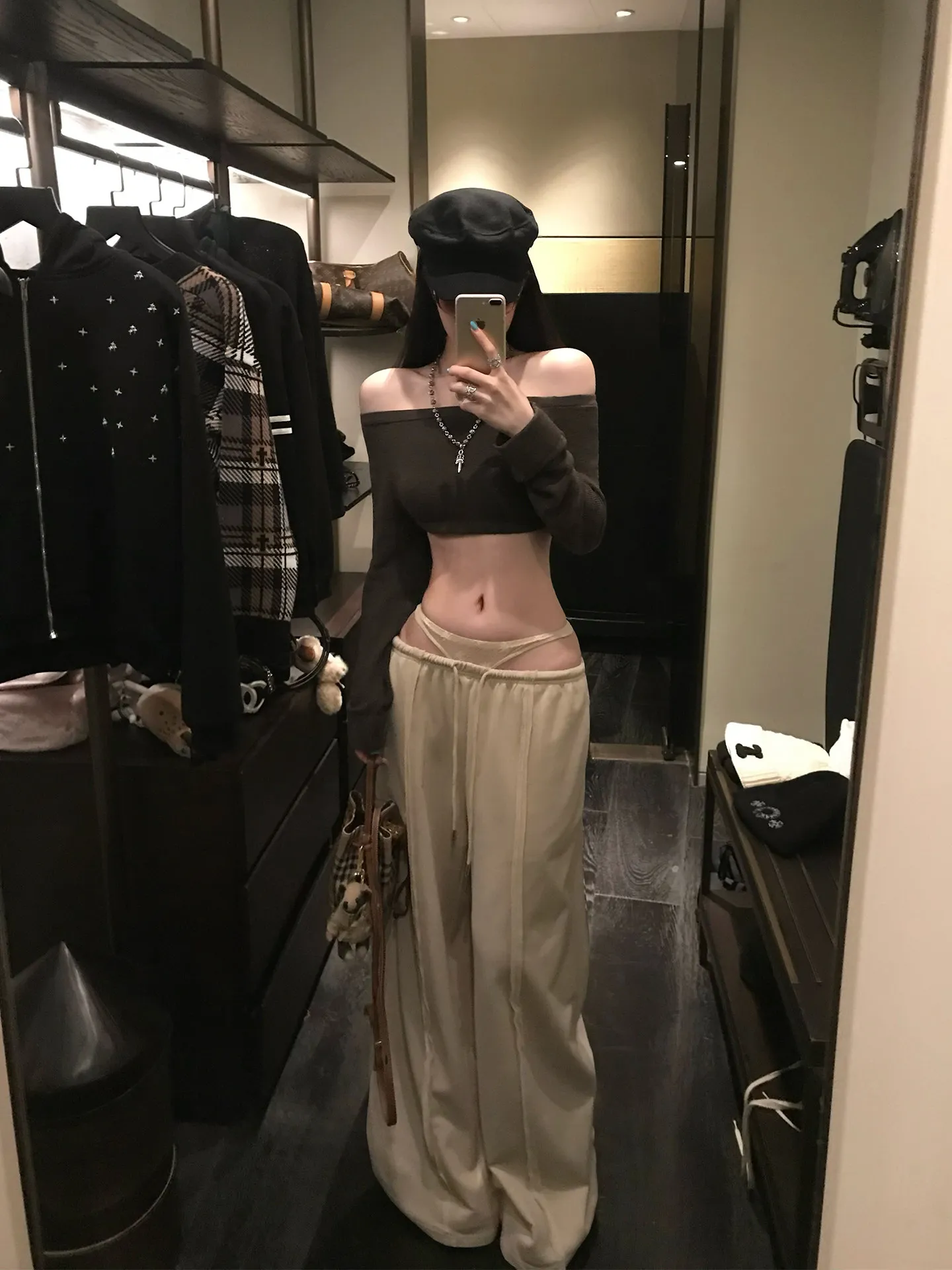 

Женские широкие брюки Spicy Girl: весенне-осенние, свободные, прямые, трикотажные, спортивные, повседневные, с низкой талией, на резинке