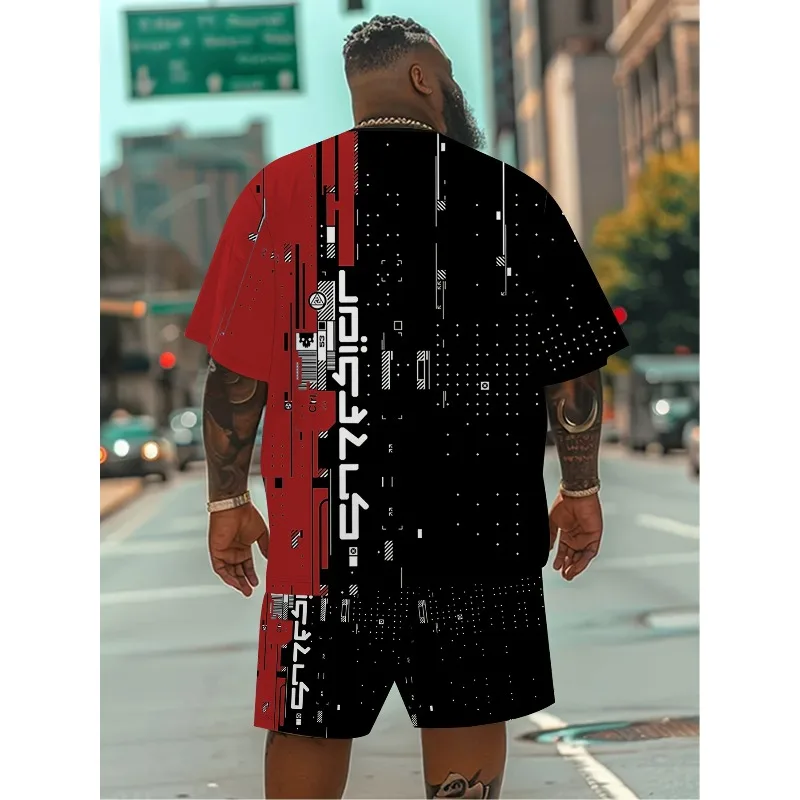 2025 Men's Summer 3D Printed Short Sleeved T-shirt Shorts Set Casual Sports Breathable Outdoor Casual Daily Street Wear