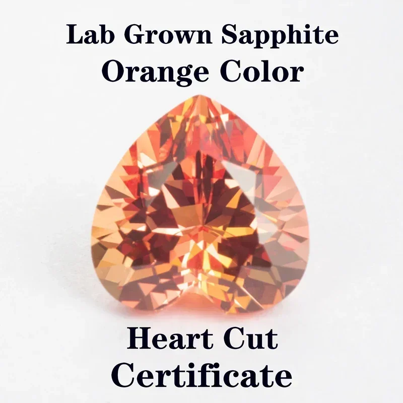 Lab Grown Sapphire Orange Color Heart Shape Charms Extremely Shiny Quality DIY Ring Necklace Earrings Materials Certificate