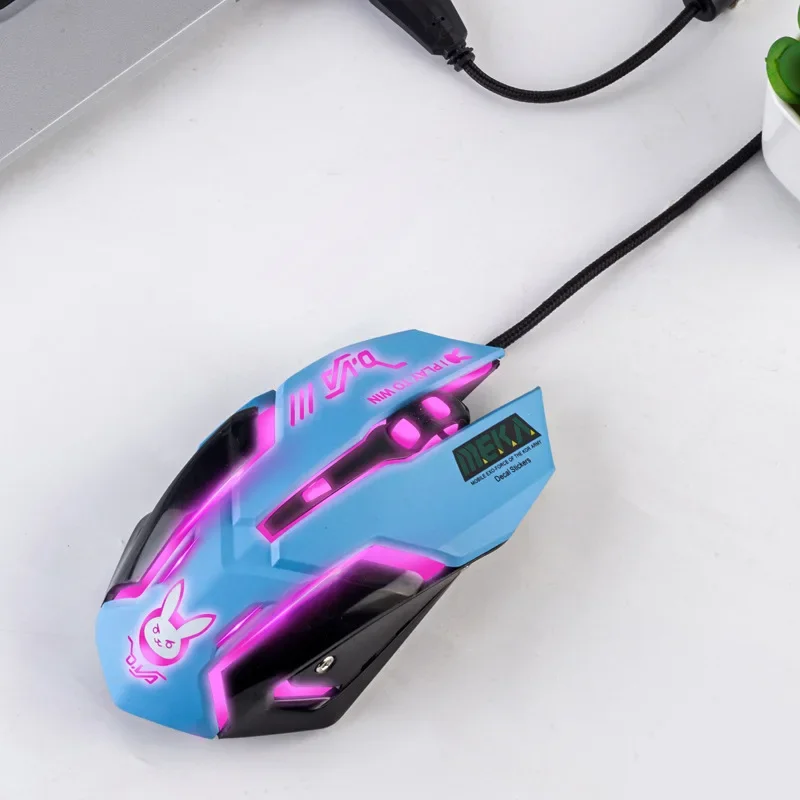 2400DPI-Gaming-Maus, farbige Stummmaus mit Hintergrundbeleuchtung, kabelgebundene USB-Computermaus in Rosa, geeignet für Laptops und Computer