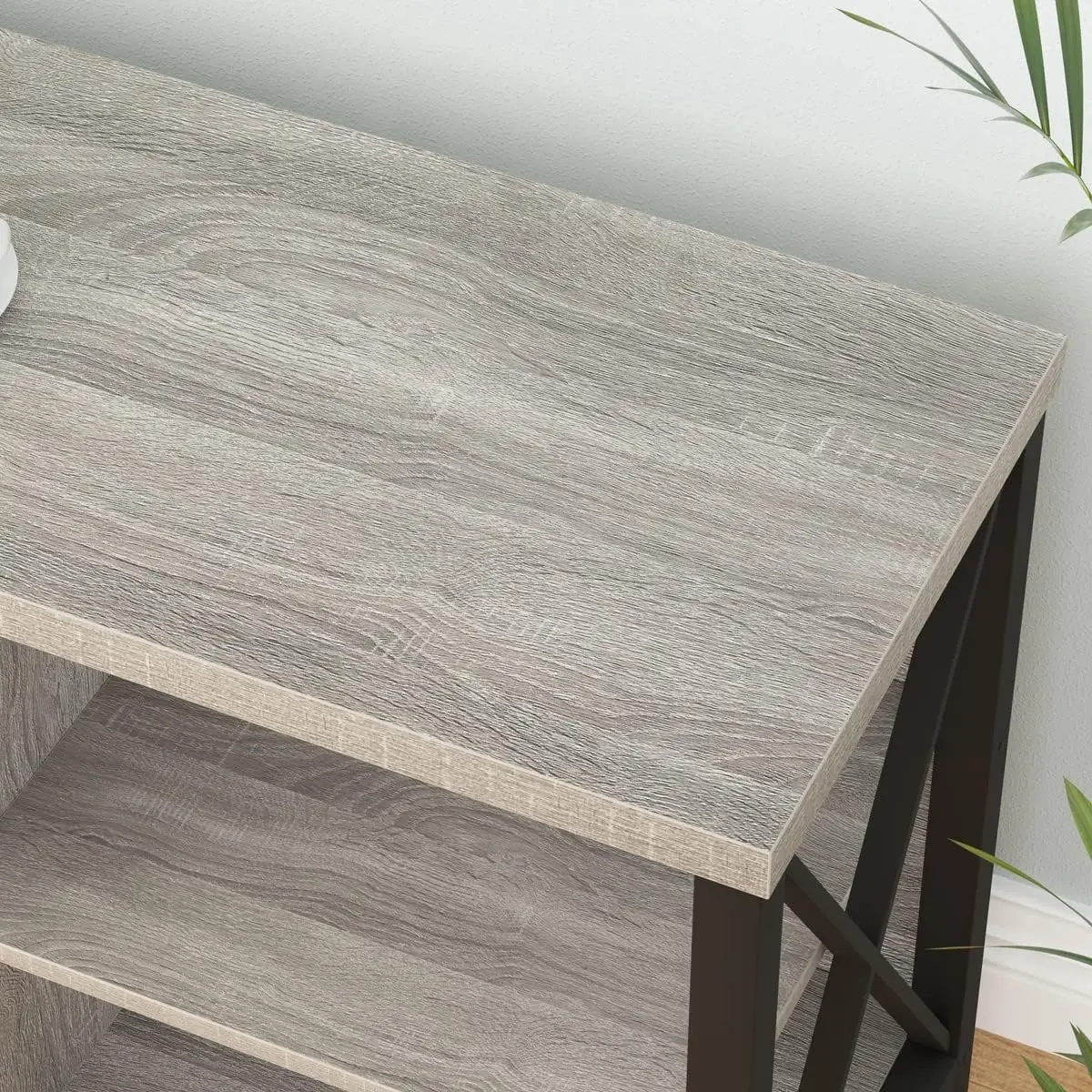 حامل تلفزيون لتلفزيون 75 بوصة، مركز ترفيه خشبي ريفي، حامل وسائط معدني صناعي مع مساحة تخزين، بلوط رمادي فاتح، 63 بوصة #5