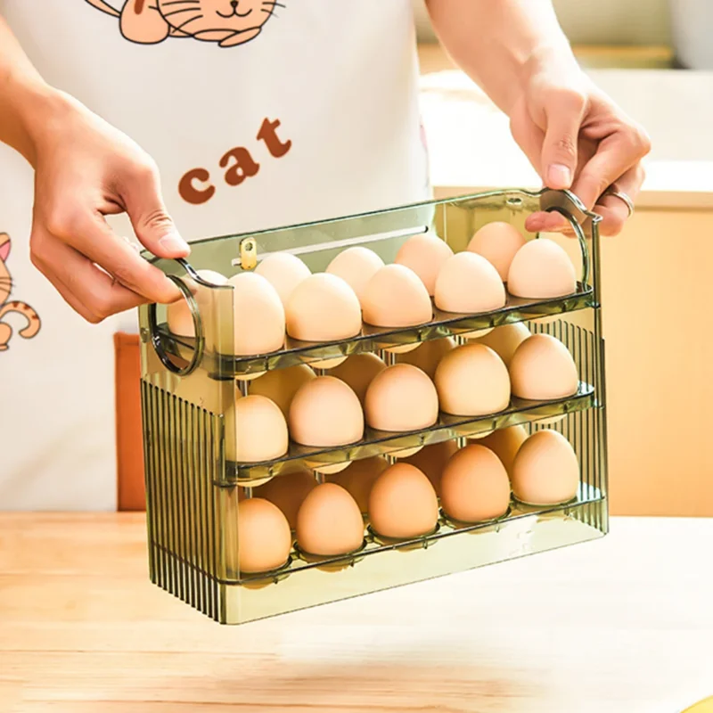 

Plastic Egg Container Egg Storage Tray 3 Layer Auto-Flip Portable Side Fridge 30 Eggs Holders Dispenser