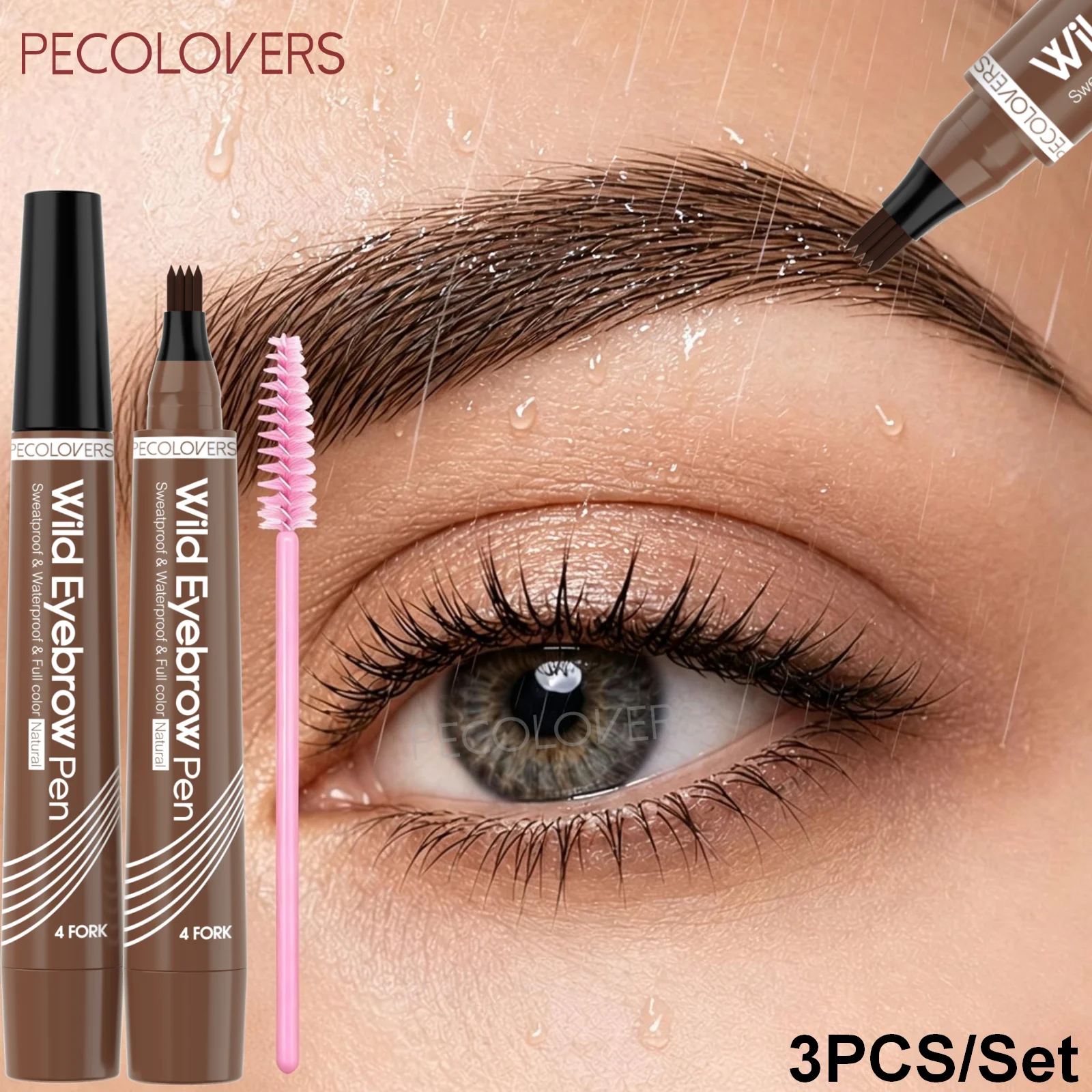 3PCS/Set Eyebrow Makeup Set - Four-pronged Pen Tip Design, 24-hour Waterproof Color Lock Without Smudging, Quick-drying