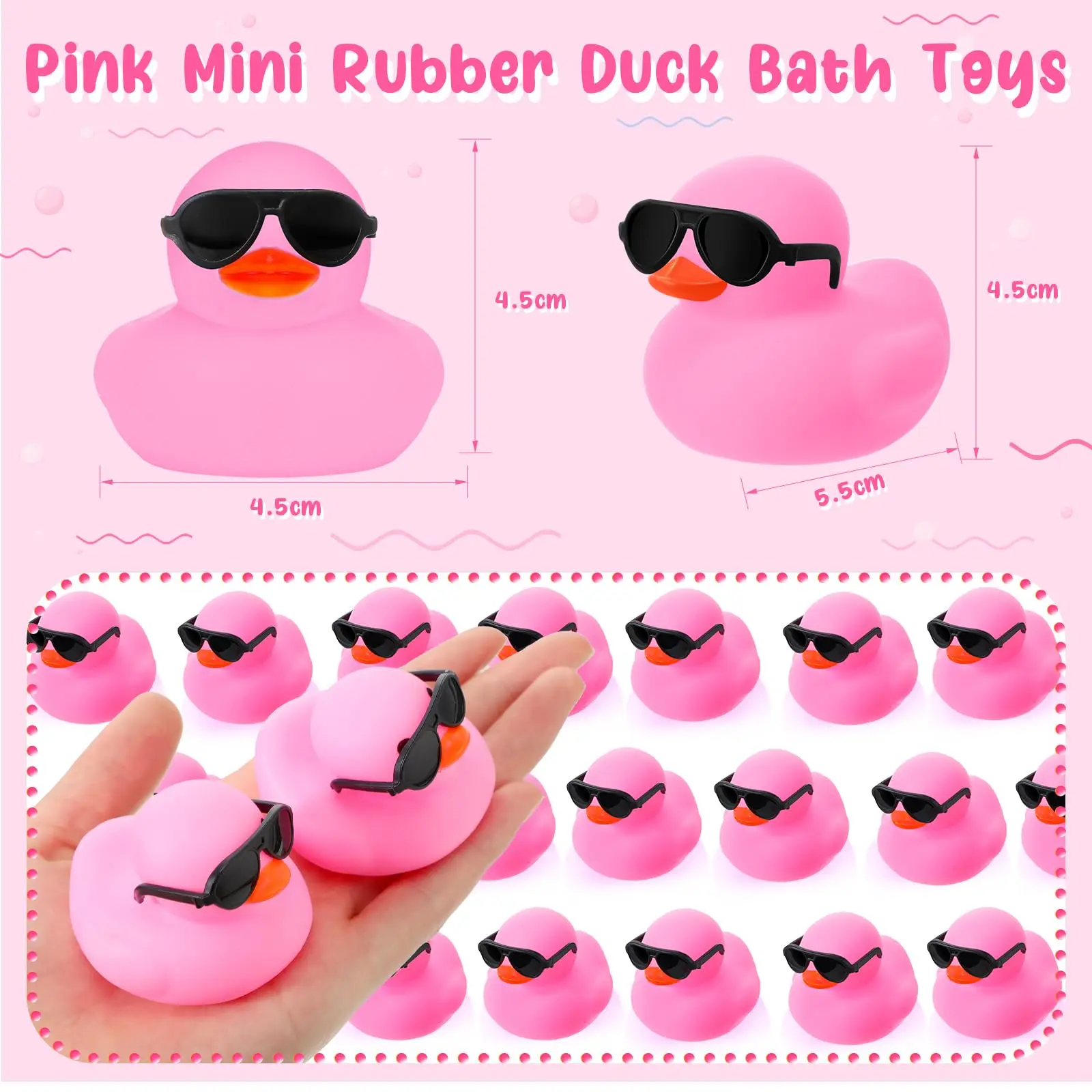 1-100pcs Mini Rubber Ducks Valentine Pinks Set in Bulk with Sunglasses Float Squeak Ducks Duck for Party Birthday Supplies