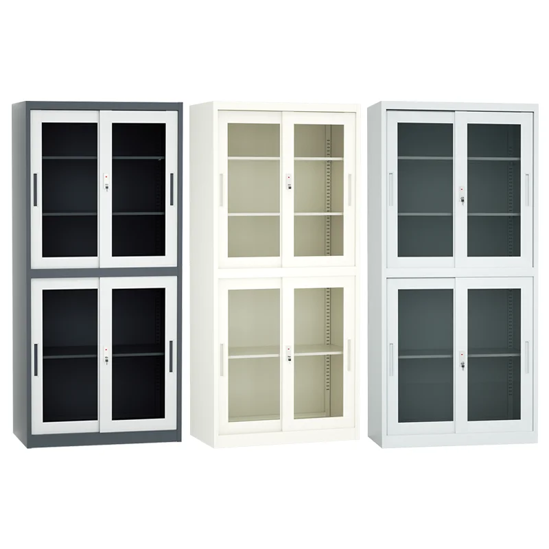 Modern Design Steel Lateral File Cabinet with 4 Glass Doors Durable Metal Bookcase for Home or Office Furniture