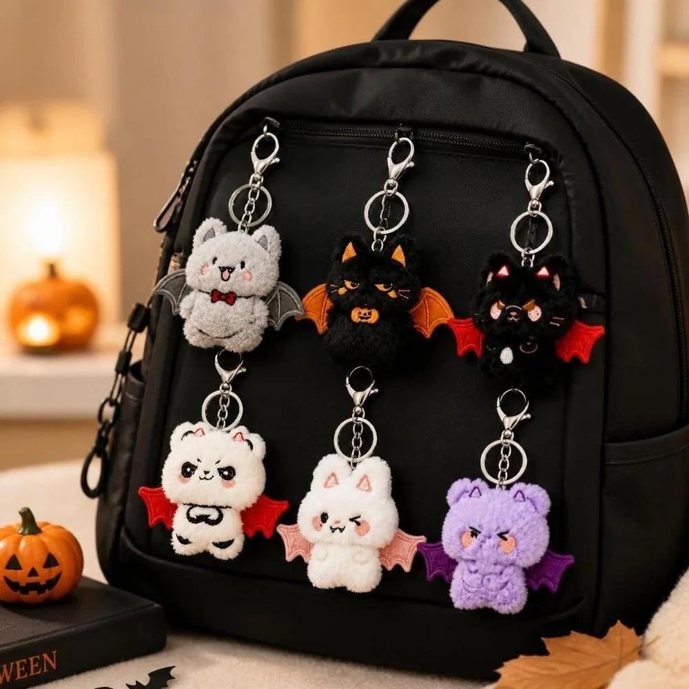 6pcs Halloween Decoration Kawaii Halloween Keychains Pendant Cartoon Stuffed Animal Rabbit Bear Bat Key Chain Halloween Party