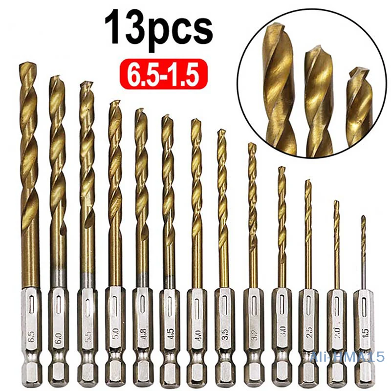 13Pcs 1/4 Hex Shank 1.5-6.5mm Drill Bits HSS High Speed Steel Drill Bit Set Tool New