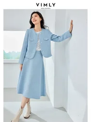 Vimly-Terno elegante de Tweed azul feminino, roupas de primavera, jaquetas cortadas, saia elástica de cintura Midi, conjuntos combinando, M3025, 2 peças