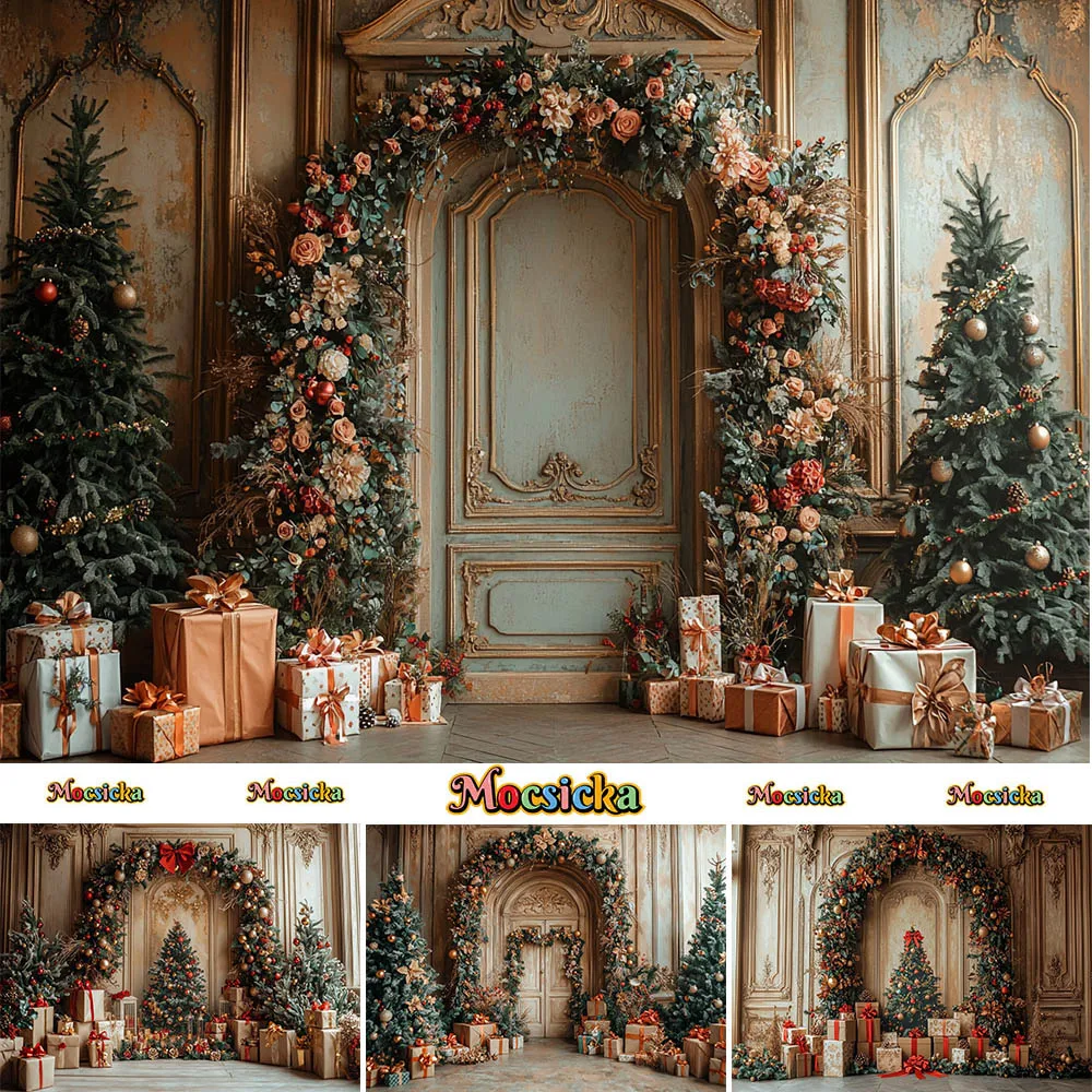 

Mocsicka Room Background Christmas Garland Fireplace Gift Decoration Kids Holiday Photo Portrait Backdrops Studio Props Banner