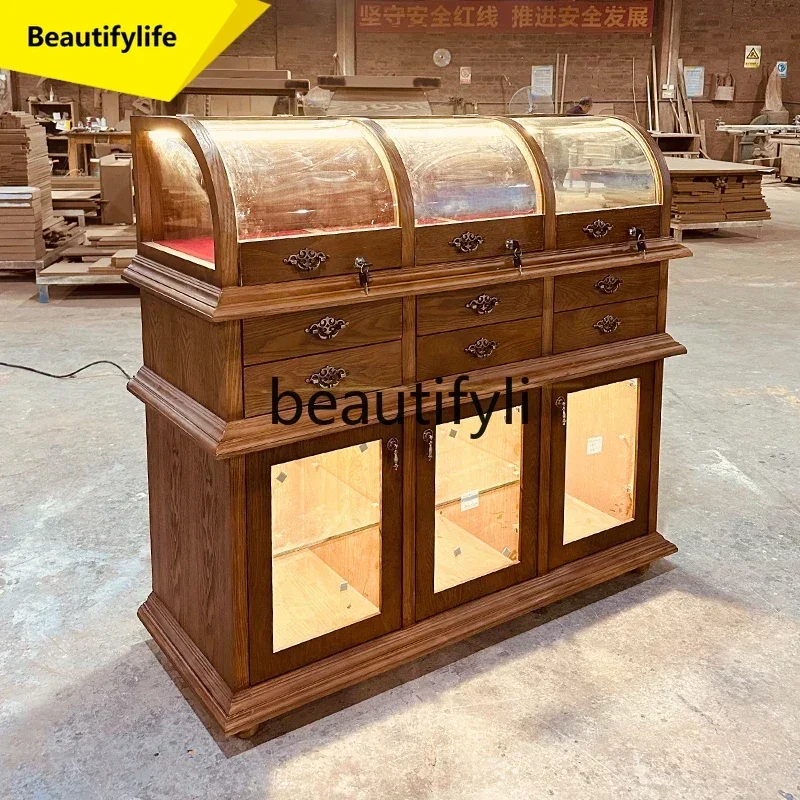 

Q181 Vintage Glass Display Cabinet Jewelry Display Cabinet Women's Clothing Store Hat Island Shelf