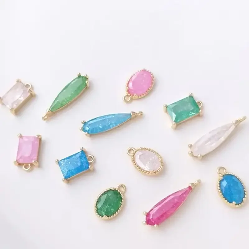Inlaid ice color Zirconium 14K bag gold color rectangular oval water drop pendant diy Earring ornament pendant