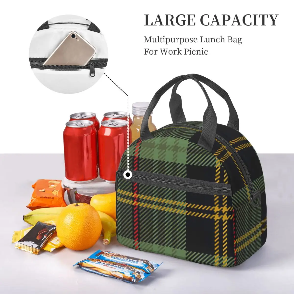 Classic Scottish Clan Tartan Plaid Insulated Lunch Bag for School Bento Storage Food Boxes Portable Cooler Thermal Lunch Tote