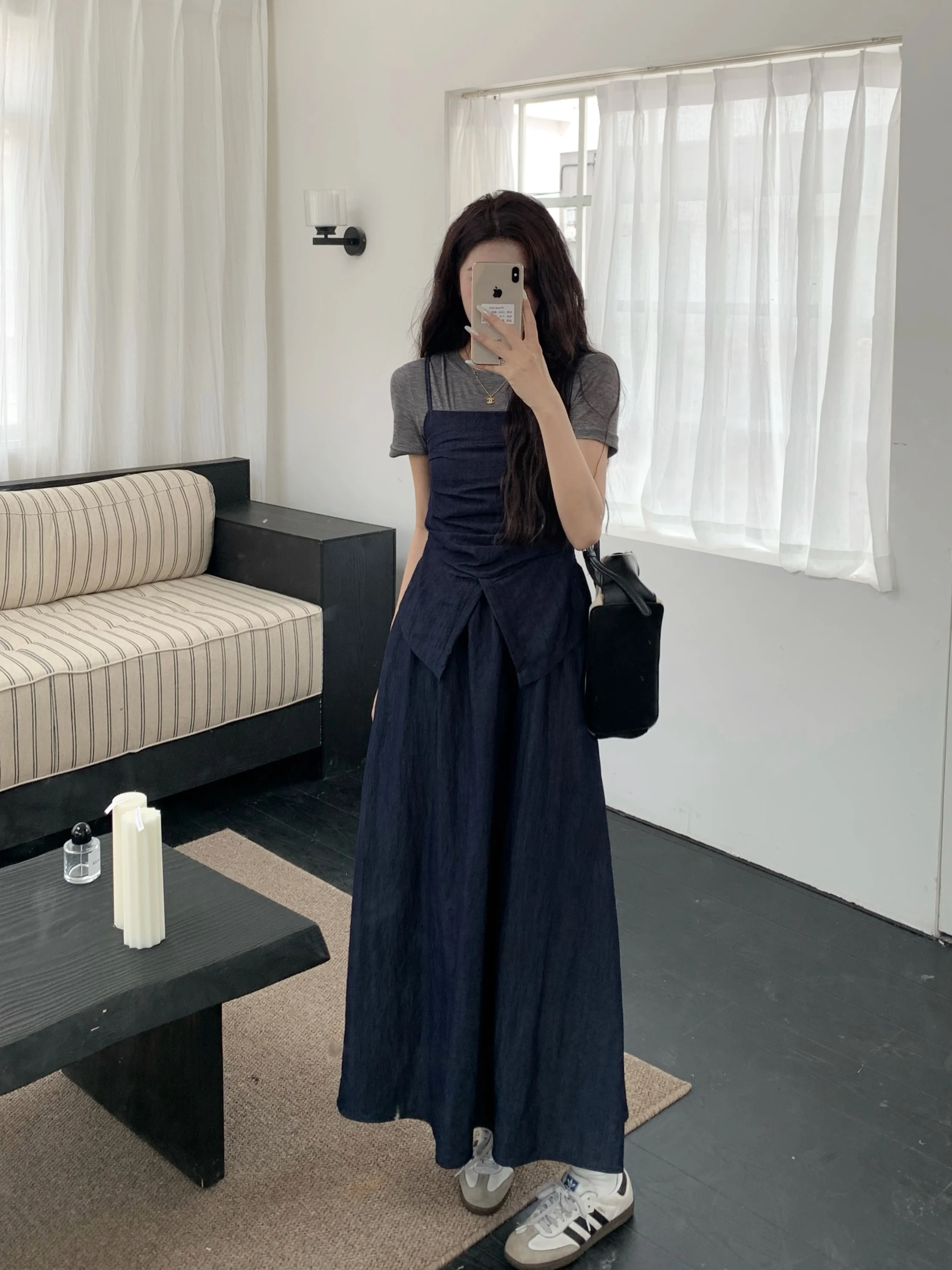 

plus Size Fashionable Outfit Summer New Design Asymmetrical Strap Dress Short Sleeve Top Set High Waist A-Line Skirt Korean S...