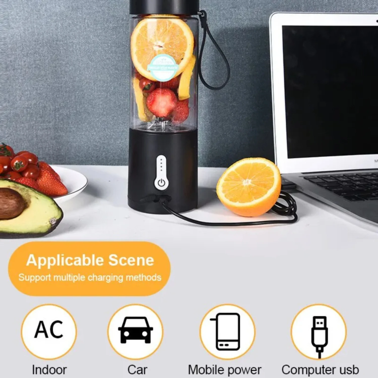 NEW Compact and Powerful 530ML Portable USB Rechargeable Mini Juicer Blender Cup for Smoothies, Shakes, and Food Processing - Id