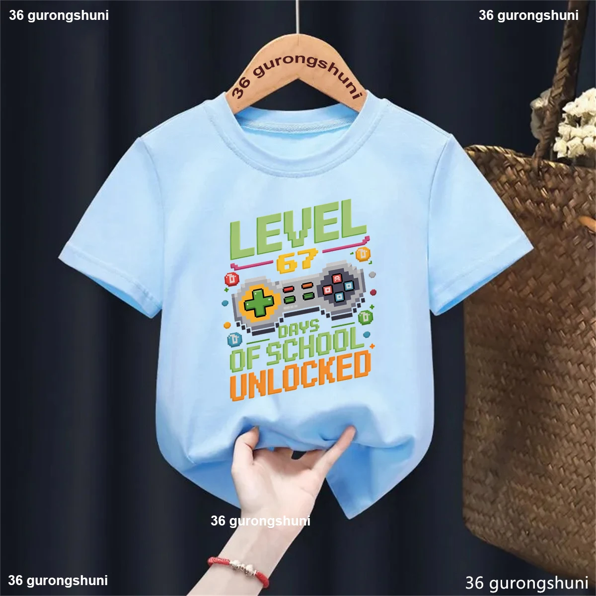 

Retro Level 67 Days Of School Unlocked Graphic Printed T Shirt Girls/Boys Kawaii Kids Clothes White/Black/Pink/Red/Blue Shirt