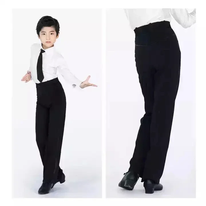 Professional Men Black Latin Dance Pants Boys Adult Satin Ballroom Dance Pants Salsa Tango Rumba Samba Cha Cha Latin Trousers