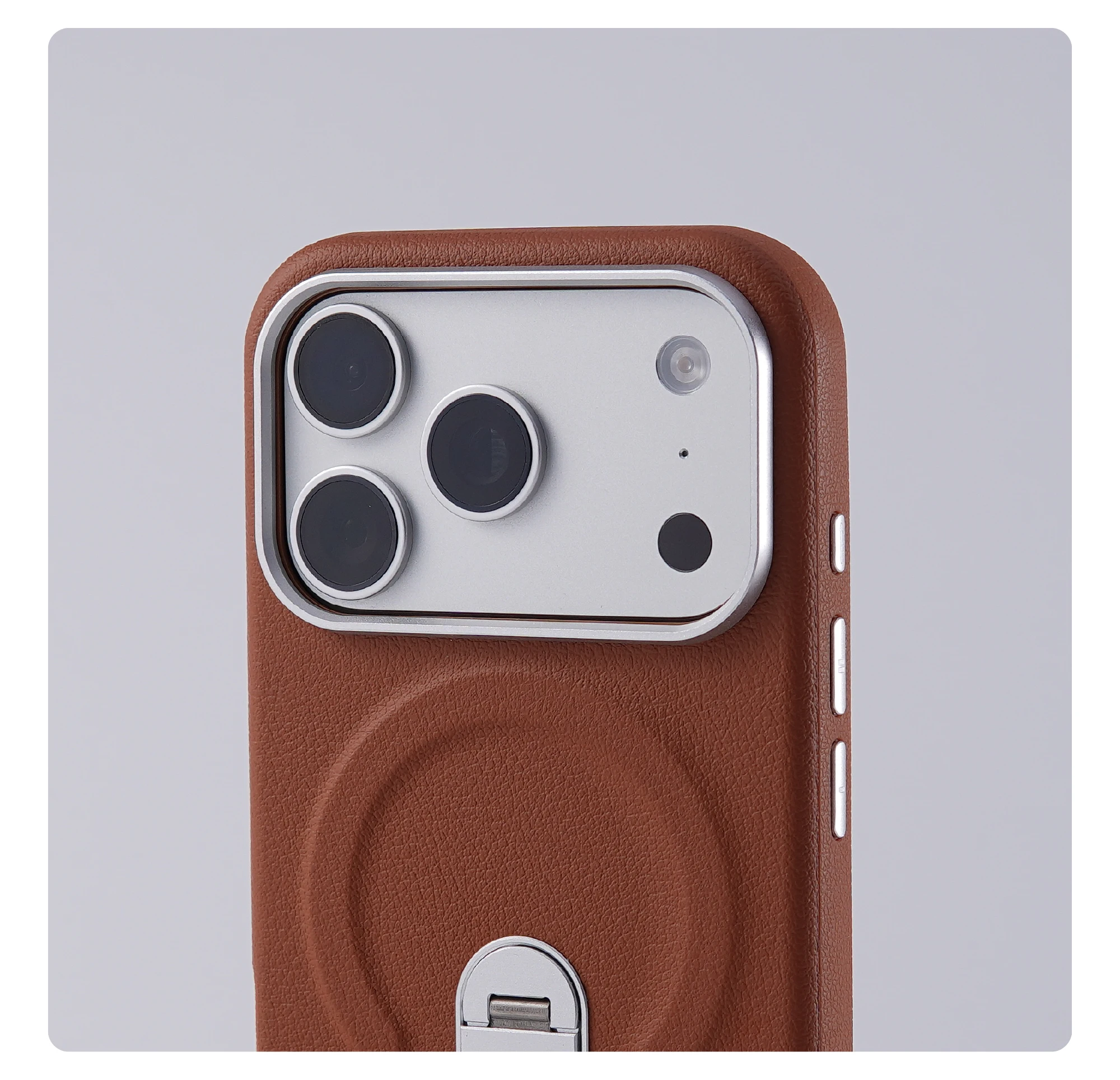 

Кожаный чехол-подставка с магнитным креплением для iPhone 17 16 15 14 Pro Max 17p, противоударный, с защитой объектива из сплава, для зарядки MagSafe