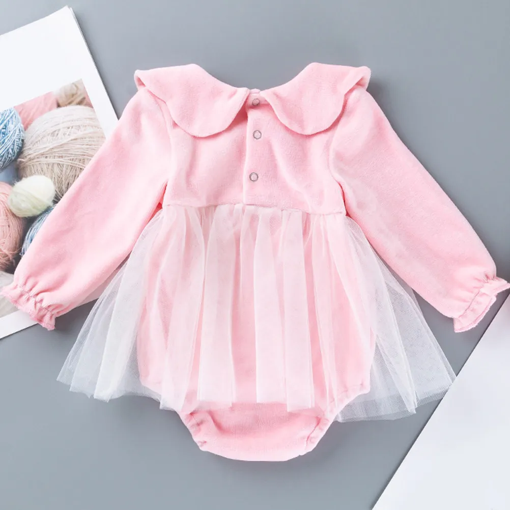 Coral Fleece Baby Romper for Girls, Long Sleeve Soft Comfortable One-Piece Outfit, Easy On/Off Daily Wear