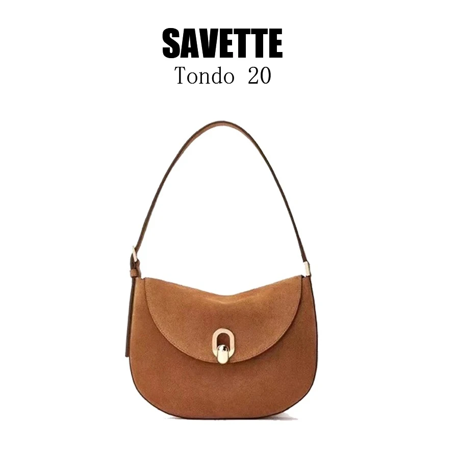 SAVETTE Tondo 20 Single Shoulder Crossbody Bag Women Fashionable Simple High Quality Suede Genuine Leather Saddle Savette Bag