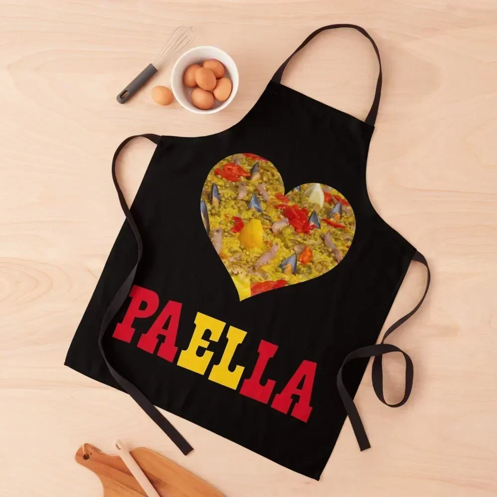 Paella corazón bandera española comida desde España delantal decoración navideña cocina nuevo año 2022 divertido delantal de peluquería
