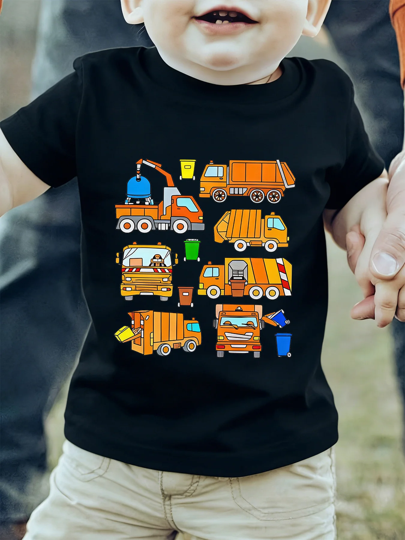 Cartoon Garbage Sanitation Truck Waste Vehicle Graphic Kids T Shirt Boys Girls Family Matching Summer Crew Neck Casual Tee