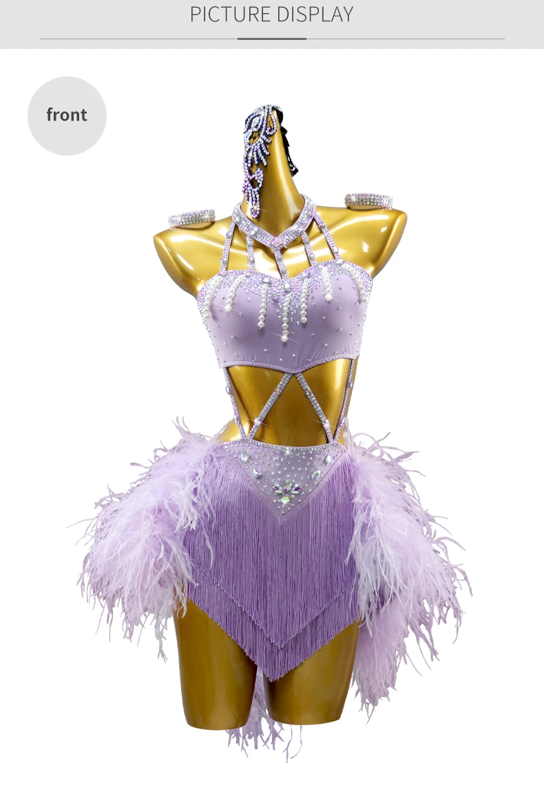 2026 Mädchen Karnevalskostüm Damen Latein-Übungskleidung Tanzkleidung Rock Abendkleid Tanzoutfit Performance Kurzes Federkostüm – Detail 7