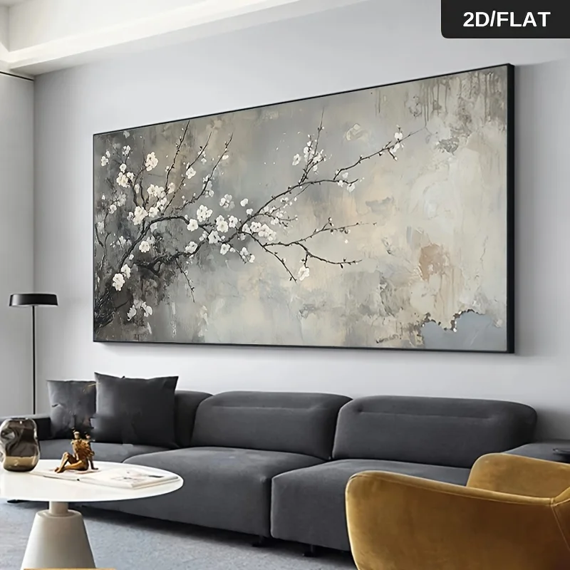 2DFlat 1pc Frameless Modern Print Wall Art Vintage White Floral Branches Painting for Living Room Large Size Canvas Poster Decor