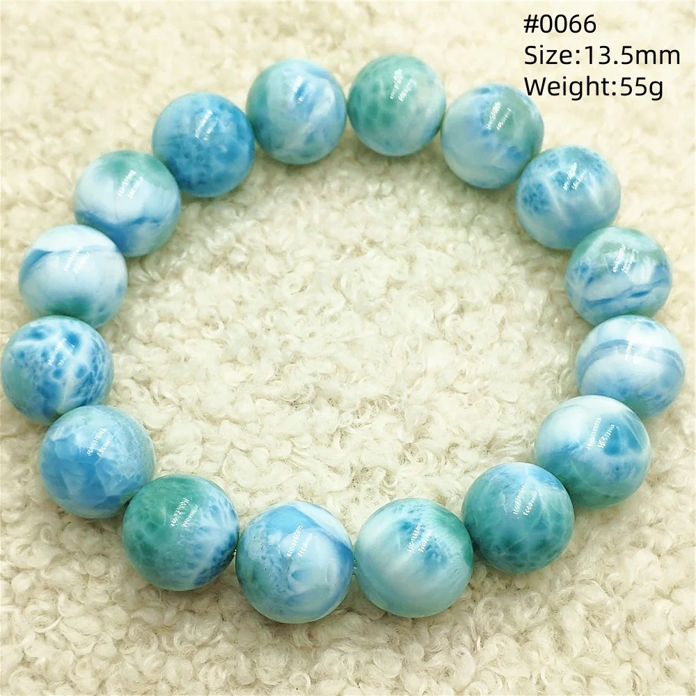 Natural Blue Larimar Bracelet Round Beads Pattern Jewelry Blue Larimar Women Men AAAAAAA