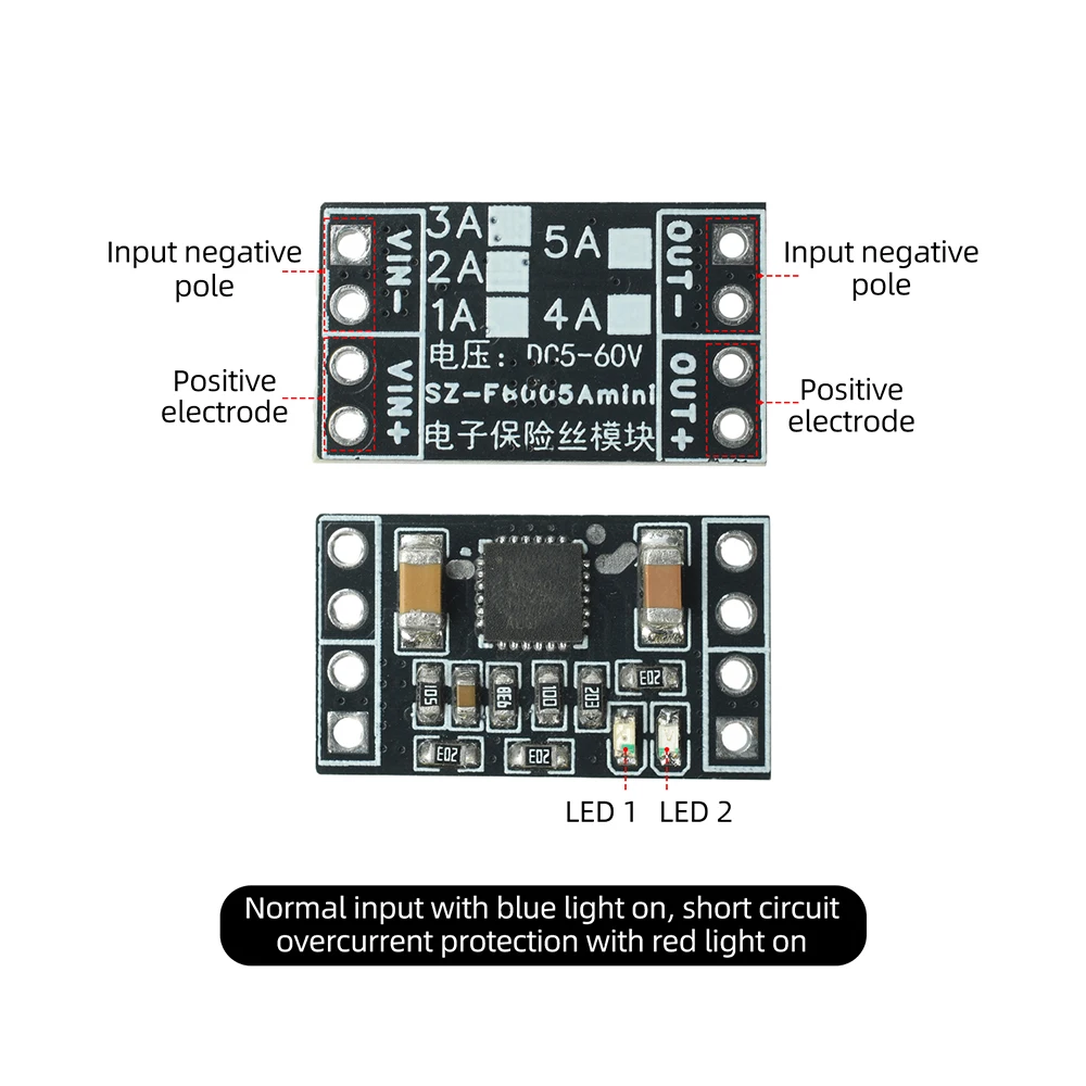 Smart Electronic Fuse Module DC5-60V 5A with Overcurrent Overvoltage Short-Circuit Protection Resettable for Power Supply Safety