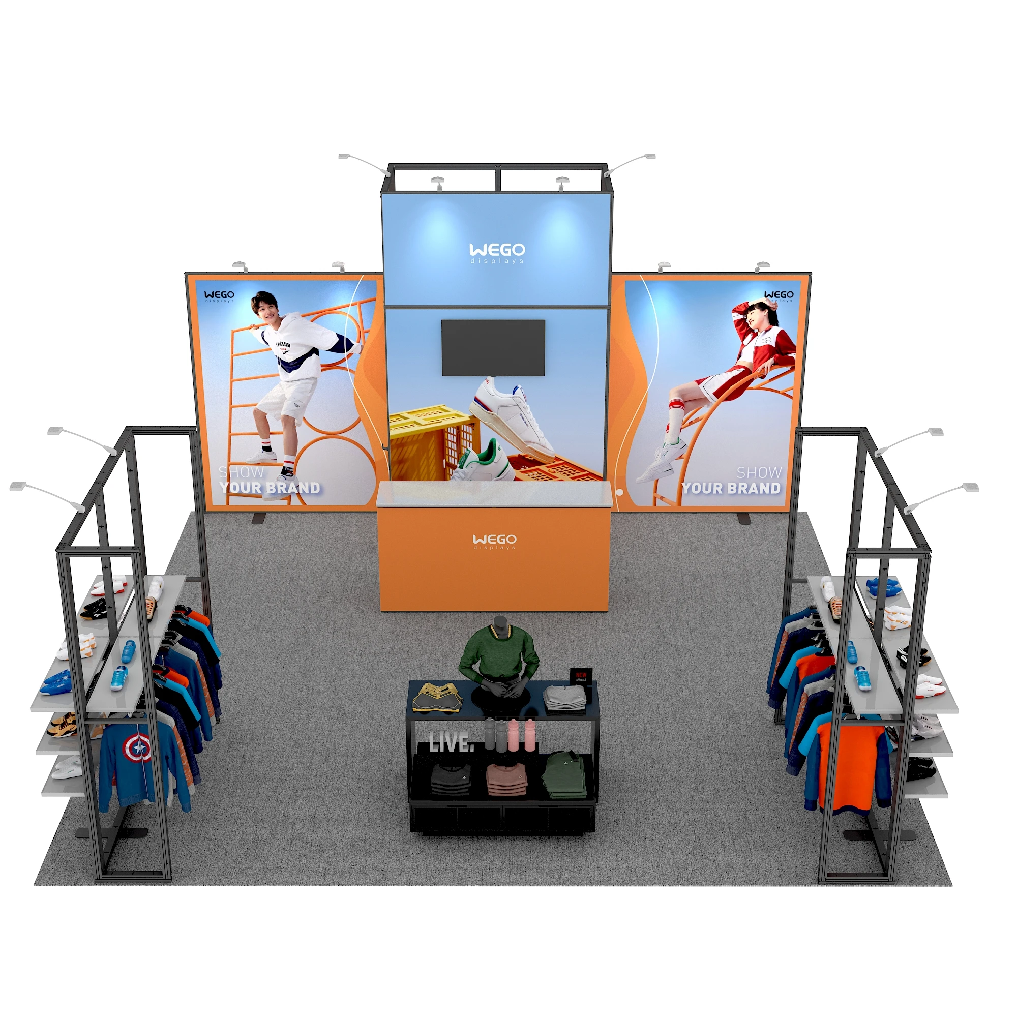 Cabina espositiva modulare 20x20 Supporto per cabina grande 6x6 Espositore per stand per negozi di abbigliamento