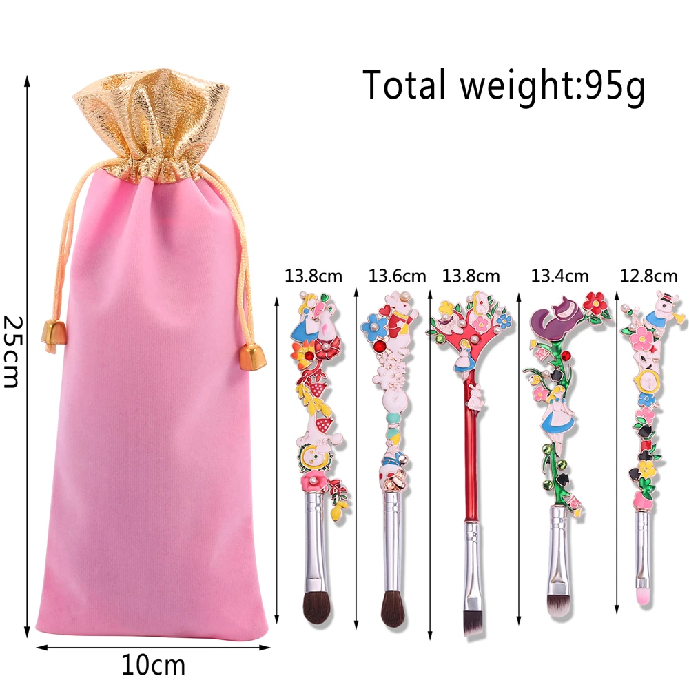 5Pcs/Set Anime Alice in Wonderland Makeup Brush Women Eye Shadow Brush Portable Soft Concealer Brush Beauty Foundation Toy Gift