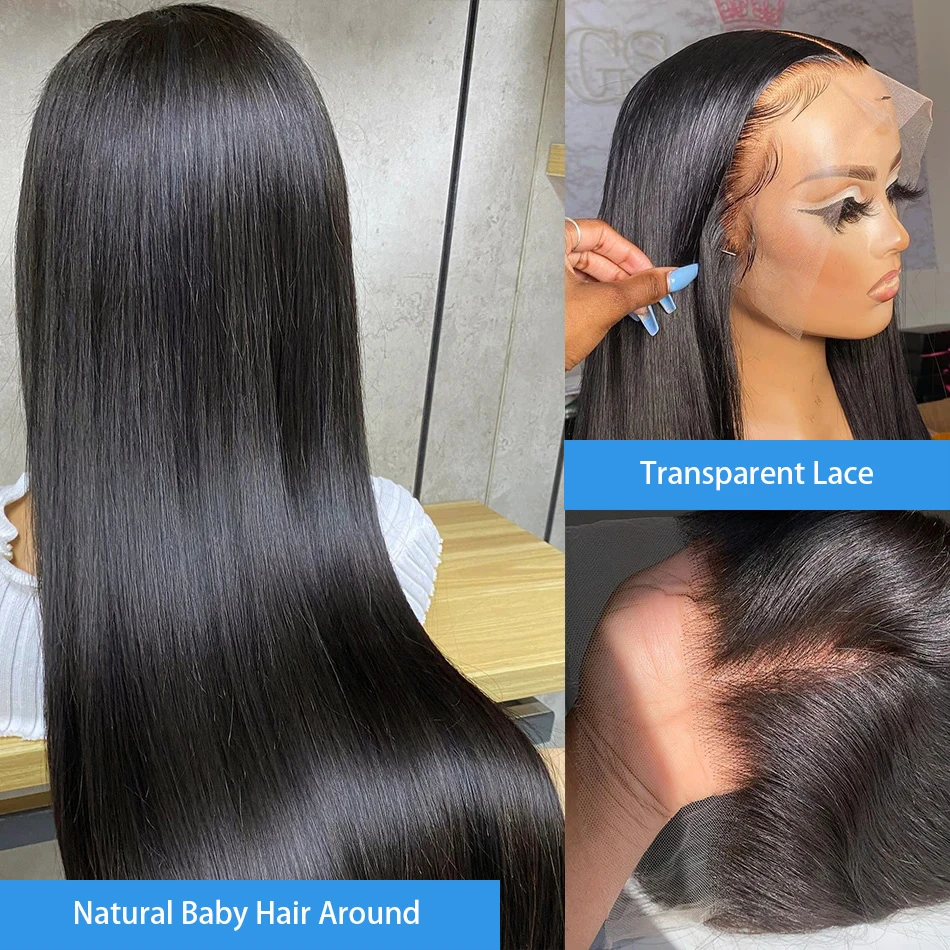 Ketebalan 200 13x6 Wig Frontal renda 13x4 Wig depan renda lurus transparan Wig rambut manusia lurus tulang Brasil 26 30 inci