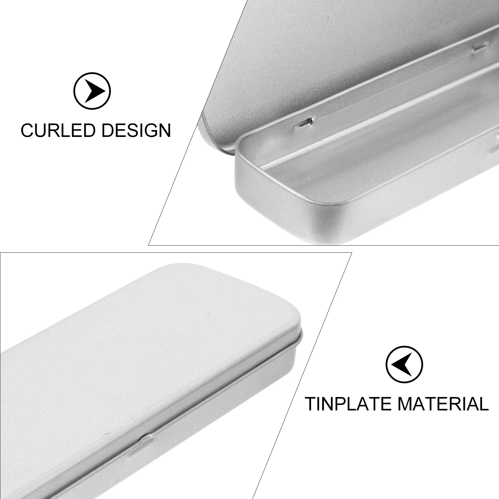 Tinplate Stationery Box Durable Practical Silver Curled Design Easy Use Gift Small Pencil Case Pen Storage Multi Functional