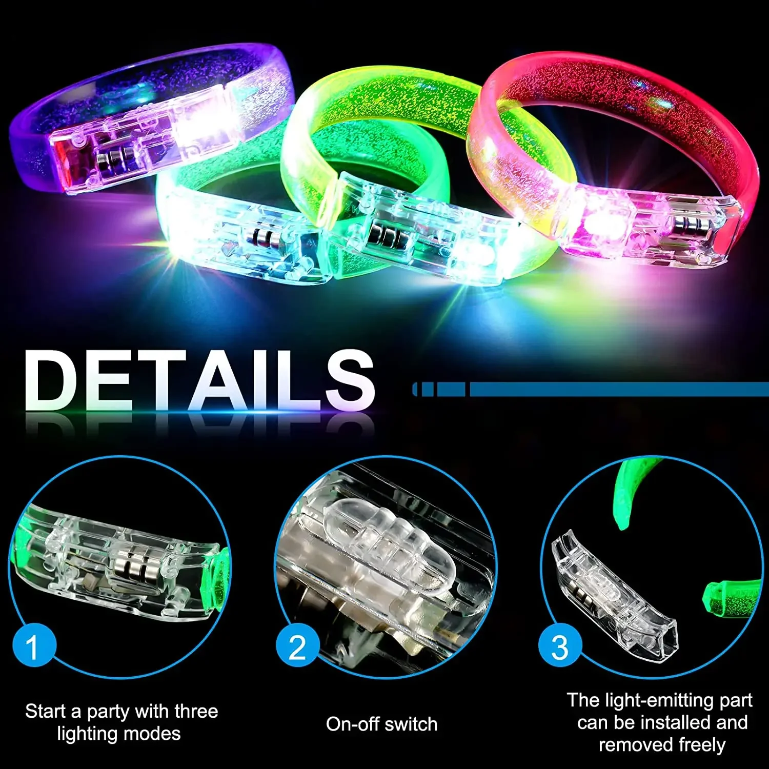 Imagem -05 - Personalizado Led Light up Pulseiras Pulseira Brilho Personalizado Pulseira Luminosa Brilho no Escuro Fontes do Partido 30 Pcs 50 Pcs