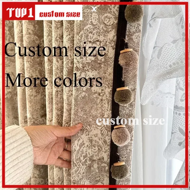 

Classic Decor Rose Manor Red Brown Chenille Jacquard Curtains For Living Room Bedroom Dining Blackout Custom Size White Tulle