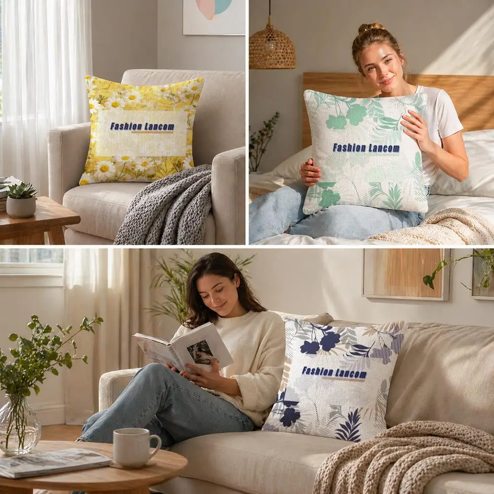 Funda de Cojín Lancome con Estampado Moderno, Juego de Fundas de Almohada de Lino Natural, Decoración Todo en Uno para Sofá, Dormitorio y Silla