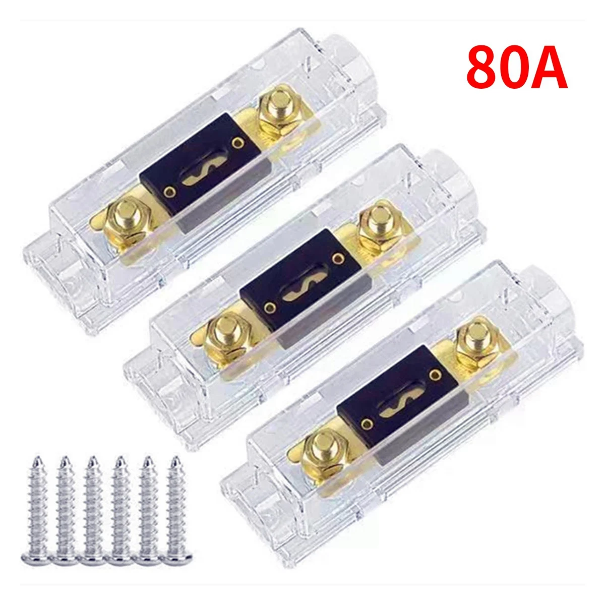 3Pcs ANL Fuse Holder Bolt-on Fuse Car Fuse Holders Fusible Link with Fuse 80A Fuses