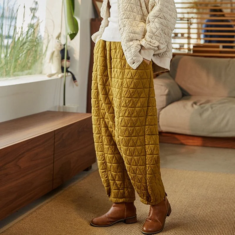 

Женские утепленные хлопковые брюки с высокой талией больших размеров, зимние повседневные свободные брюки-фонарики, верхняя одежда для полных женщин