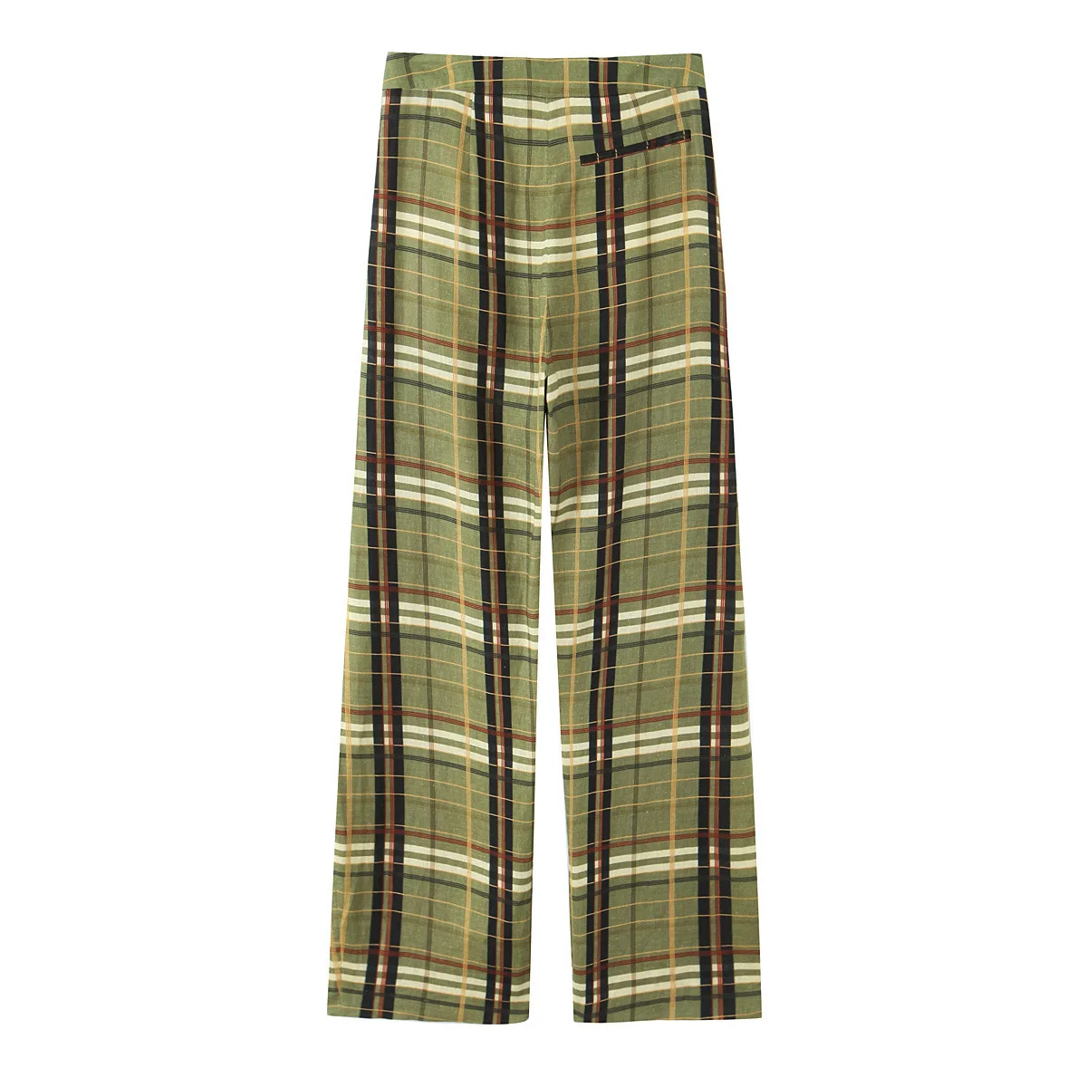 Green Plaid Pants Women's New Fashion Chic Straight Pants High Waist Casual Street Women's Clothing